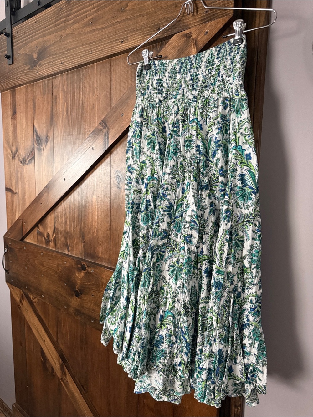 Chelsea & Theodore Green and Blue Floral Smocked Maxi Skirt